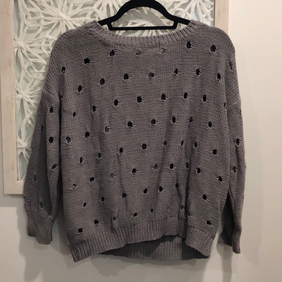 Miss Finch Grey Pullover Sweater w/ Cut outs Holes - Picture 2 of 4